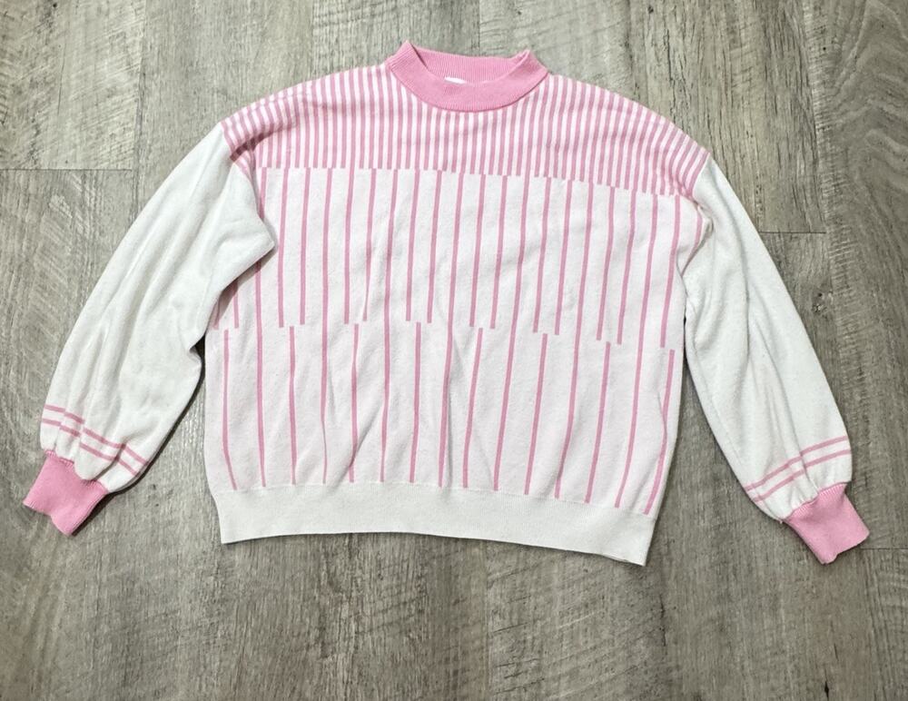 Pants Store Boutique Striped Crew Neck Pink Sweater Preppy Tennis Core Size L
